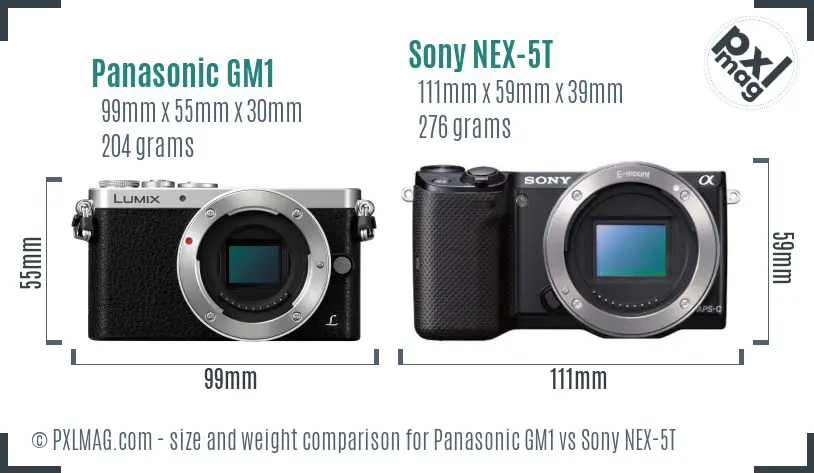 Panasonic GM1 vs Sony NEX-5T size comparison