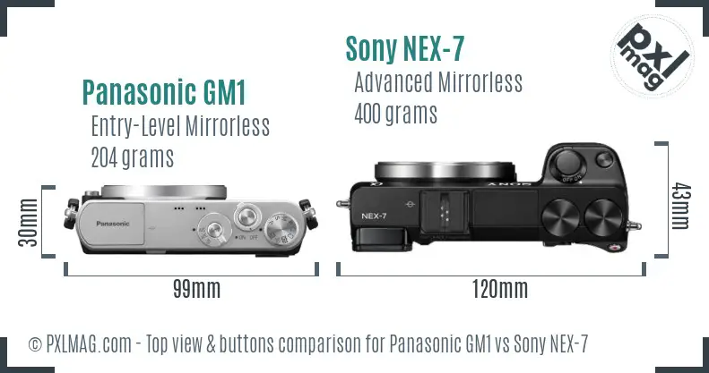 Panasonic GM1 vs Sony NEX-7 top view buttons comparison Panasonic GM1 vs Sony NEX-7 top view buttons comparison