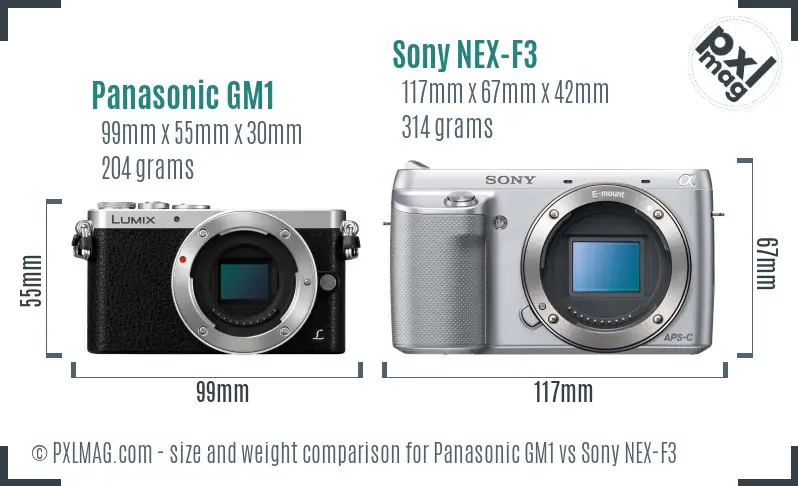 Panasonic GM1 vs Sony NEX-F3 size comparison