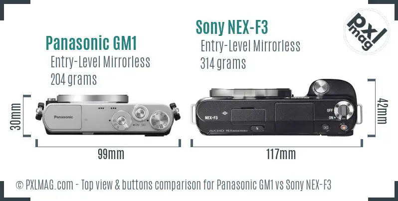 Panasonic GM1 vs Sony NEX-F3 top view buttons comparison