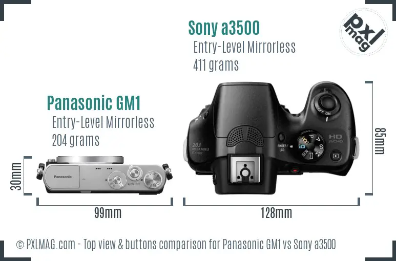 Panasonic GM1 vs Sony a3500 top view buttons comparison
