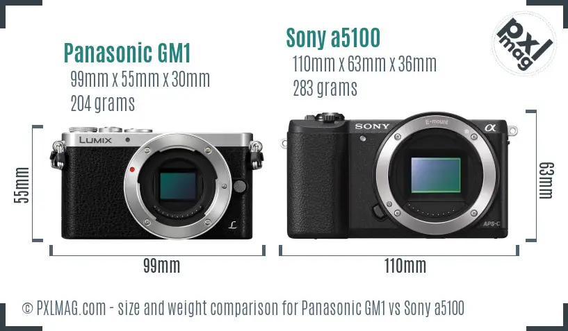 Panasonic GM1 vs Sony a5100 size comparison