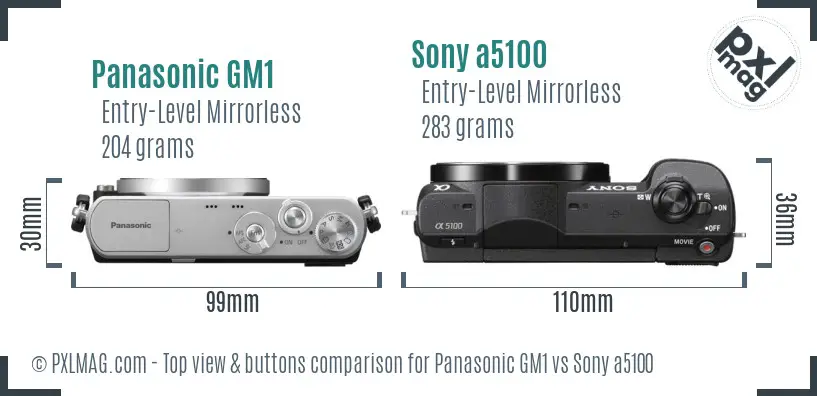 Panasonic GM1 vs Sony a5100 top view buttons comparison