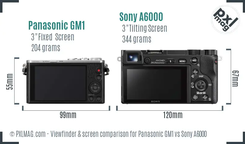 Panasonic GM1 vs Sony A6000 Screen and Viewfinder comparison