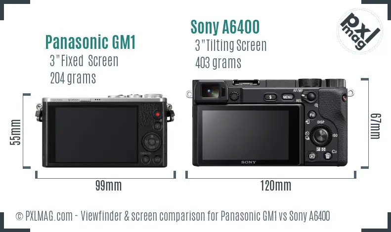 Panasonic GM1 vs Sony A6400 Screen and Viewfinder comparison