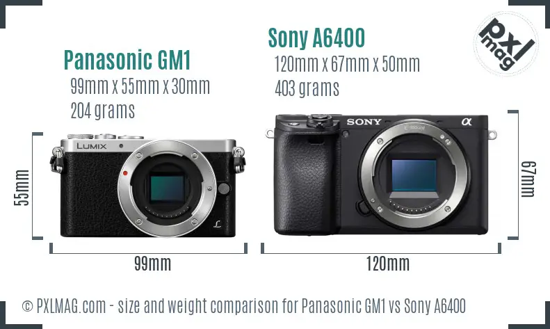 Panasonic GM1 vs Sony A6400 size comparison