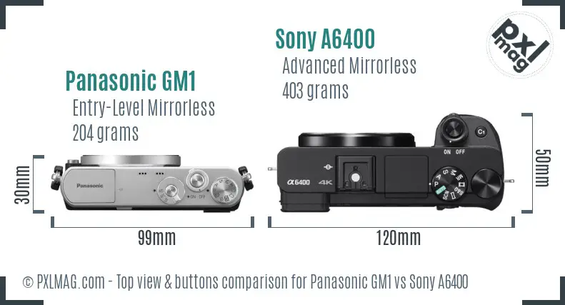 Panasonic GM1 vs Sony A6400 top view buttons comparison