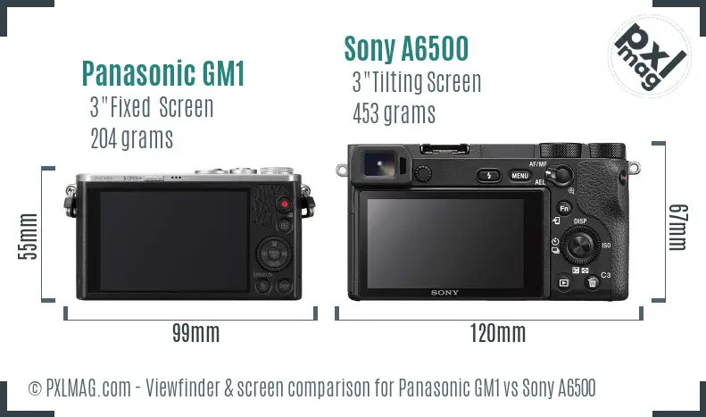 Panasonic GM1 vs Sony A6500 Screen and Viewfinder comparison
