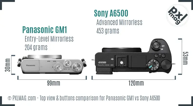 Panasonic GM1 vs Sony A6500 top view buttons comparison