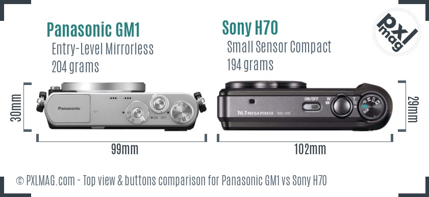 Panasonic GM1 vs Sony H70 top view buttons comparison