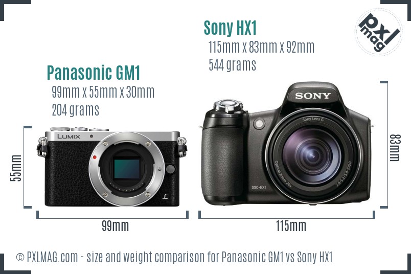 Panasonic GM1 vs Sony HX1 size comparison
