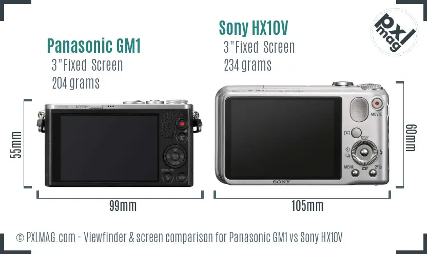 Panasonic GM1 vs Sony HX10V Screen and Viewfinder comparison