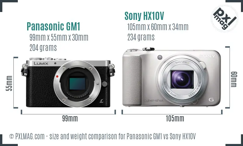 Panasonic GM1 vs Sony HX10V size comparison