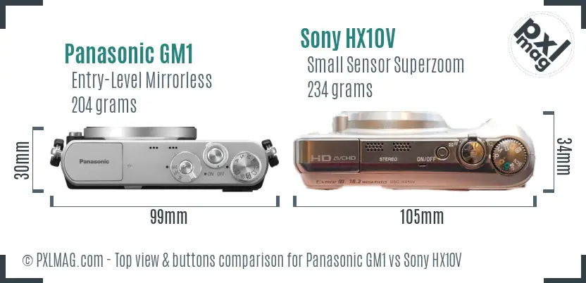 Panasonic GM1 vs Sony HX10V top view buttons comparison
