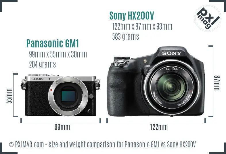 Panasonic GM1 vs Sony HX200V size comparison Panasonic GM1 vs Sony HX200V size comparison