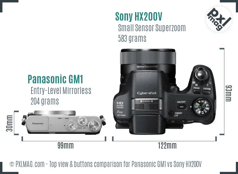 Panasonic GM1 vs Sony HX200V top view buttons comparison Panasonic GM1 vs Sony HX200V top view buttons comparison