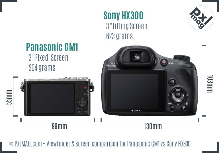 Panasonic GM1 vs Sony HX300 Screen and Viewfinder comparison