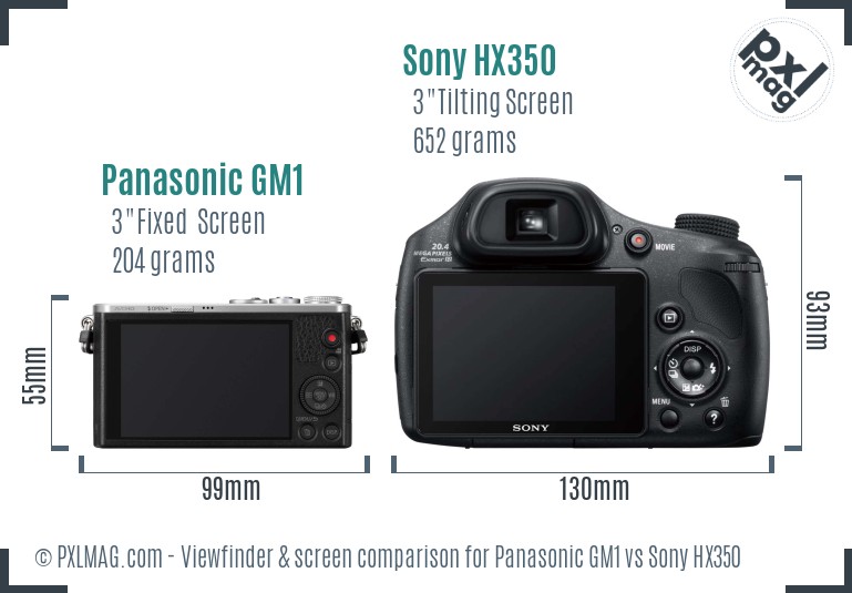 Panasonic GM1 vs Sony HX350 Screen and Viewfinder comparison