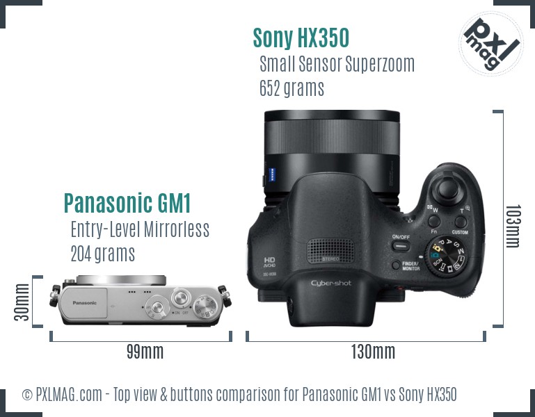 Panasonic GM1 vs Sony HX350 top view buttons comparison