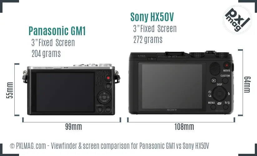 Panasonic GM1 vs Sony HX50V Screen and Viewfinder comparison