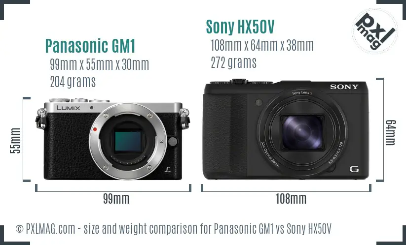 Panasonic GM1 vs Sony HX50V size comparison