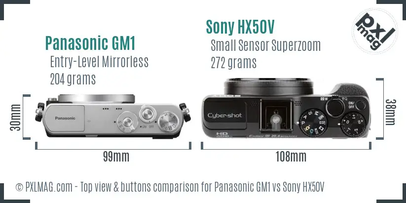 Panasonic GM1 vs Sony HX50V top view buttons comparison