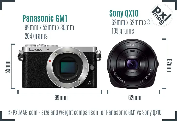 Panasonic GM1 vs Sony QX10 size comparison Panasonic GM1 vs Sony QX10 size comparison