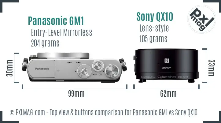 Panasonic GM1 vs Sony QX10 top view buttons comparison Panasonic GM1 vs Sony QX10 top view buttons comparison