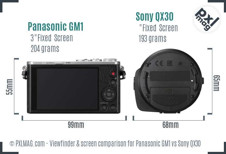 Panasonic GM1 vs Sony QX30 Screen and Viewfinder comparison
