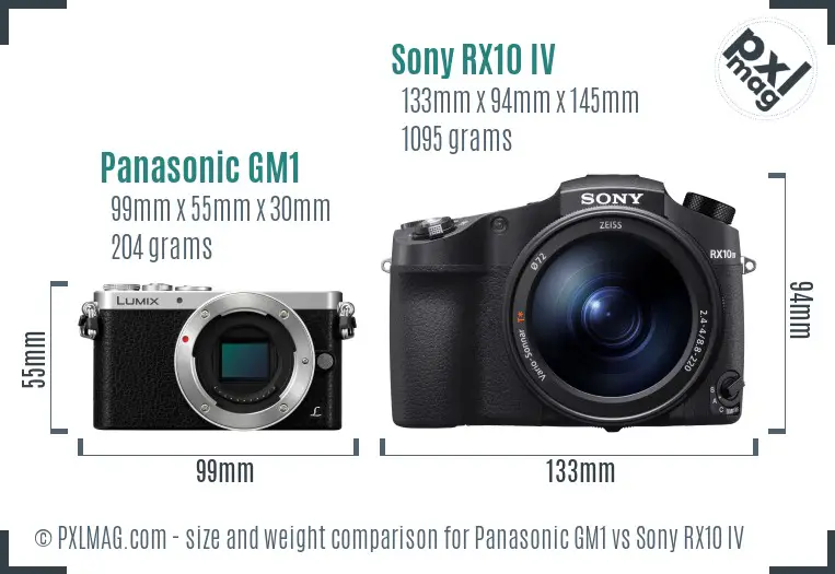 Panasonic GM1 vs Sony RX10 IV size comparison