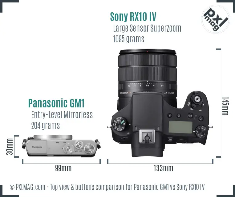 Panasonic GM1 vs Sony RX10 IV top view buttons comparison