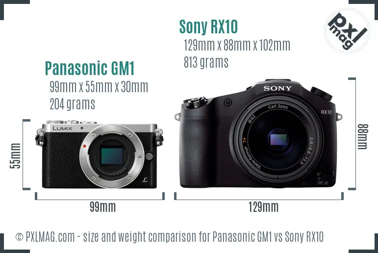 Panasonic GM1 vs Sony RX10 size comparison Panasonic GM1 vs Sony RX10 size comparison