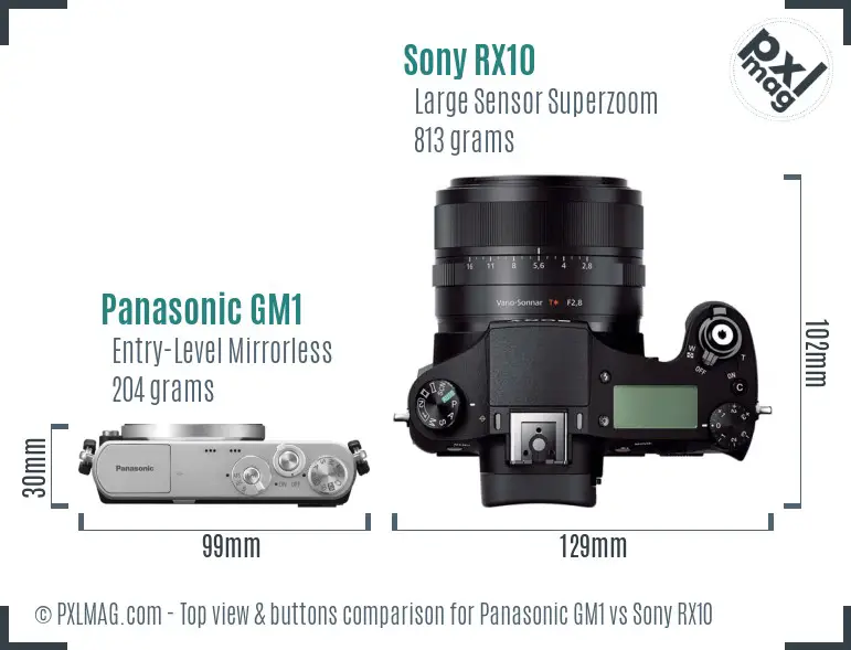 Panasonic GM1 vs Sony RX10 top view buttons comparison Panasonic GM1 vs Sony RX10 top view buttons comparison