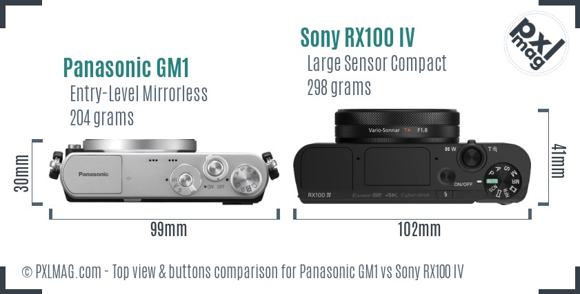 Panasonic GM1 vs Sony RX100 IV top view buttons comparison