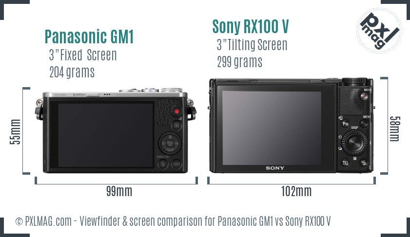 Panasonic GM1 vs Sony RX100 V Screen and Viewfinder comparison
