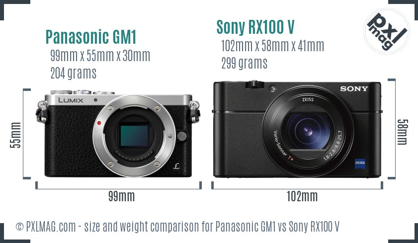 Panasonic GM1 vs Sony RX100 V size comparison
