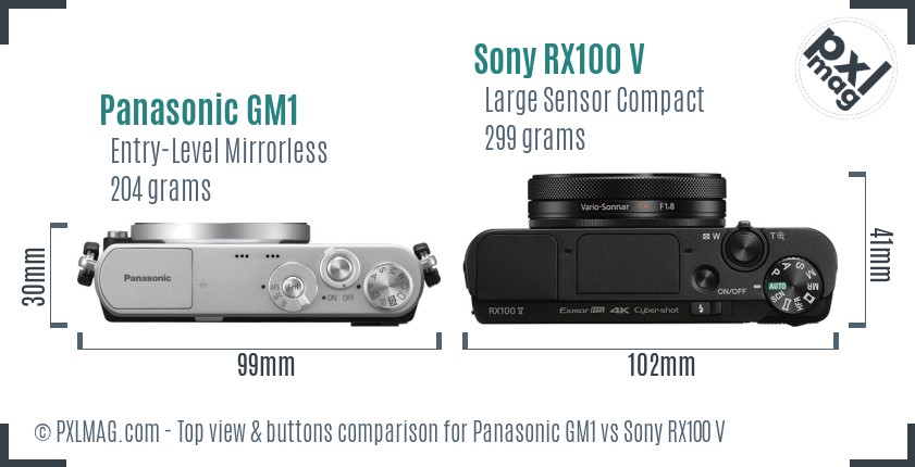 Panasonic GM1 vs Sony RX100 V top view buttons comparison