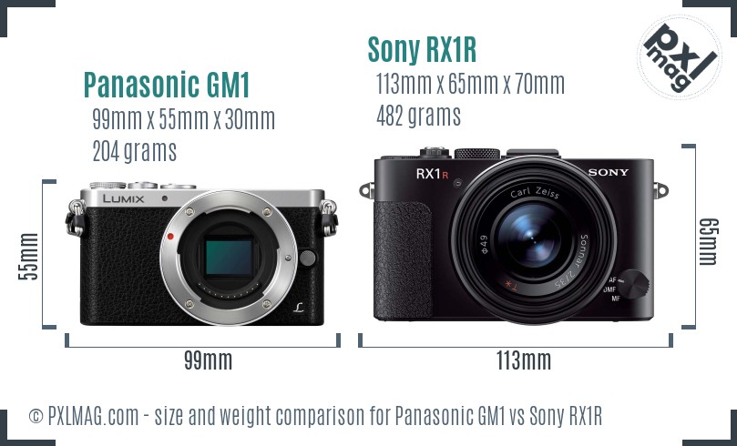 Panasonic GM1 vs Sony RX1R size comparison
