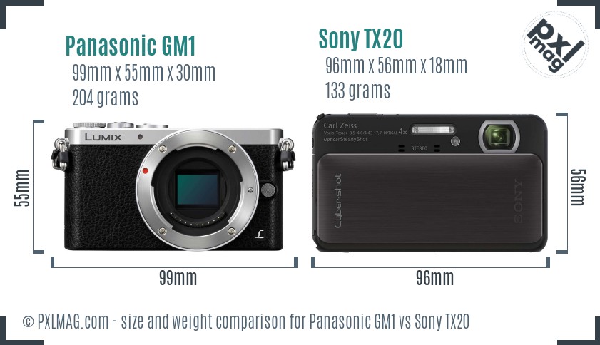 Panasonic GM1 vs Sony TX20 size comparison