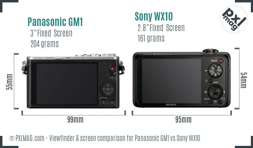 Panasonic GM1 vs Sony WX10 Screen and Viewfinder comparison