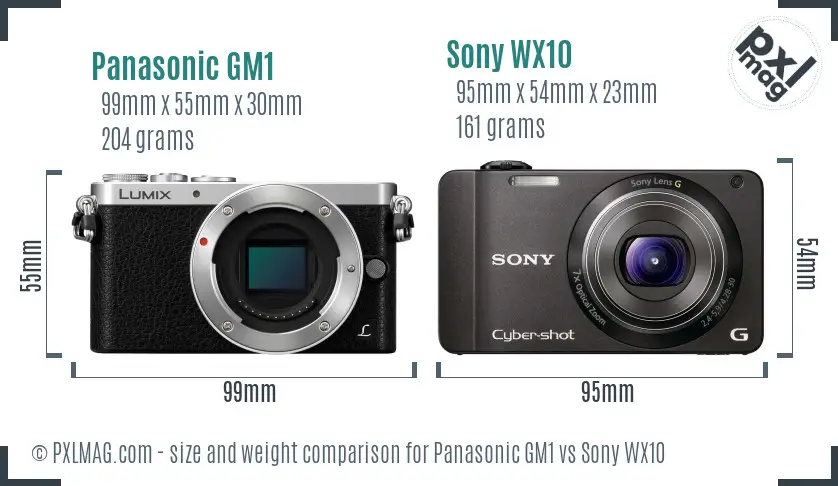 Panasonic GM1 vs Sony WX10 size comparison