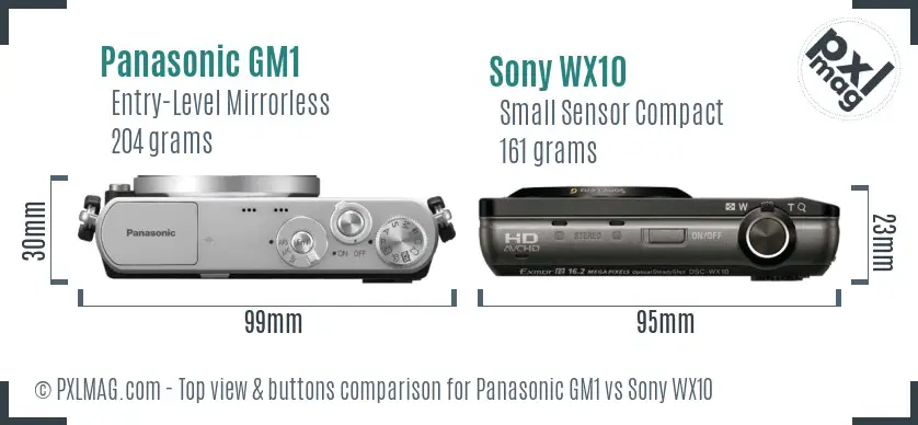 Panasonic GM1 vs Sony WX10 top view buttons comparison