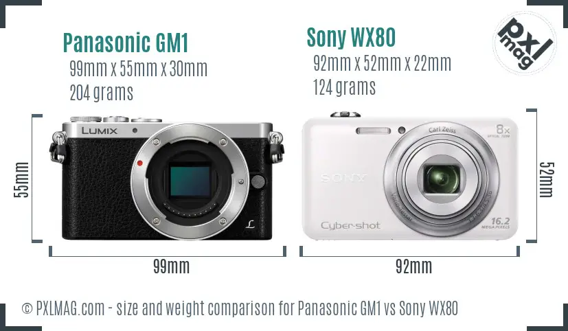 Panasonic GM1 vs Sony WX80 size comparison