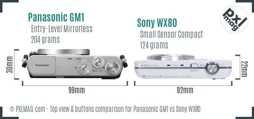 Panasonic GM1 vs Sony WX80 top view buttons comparison