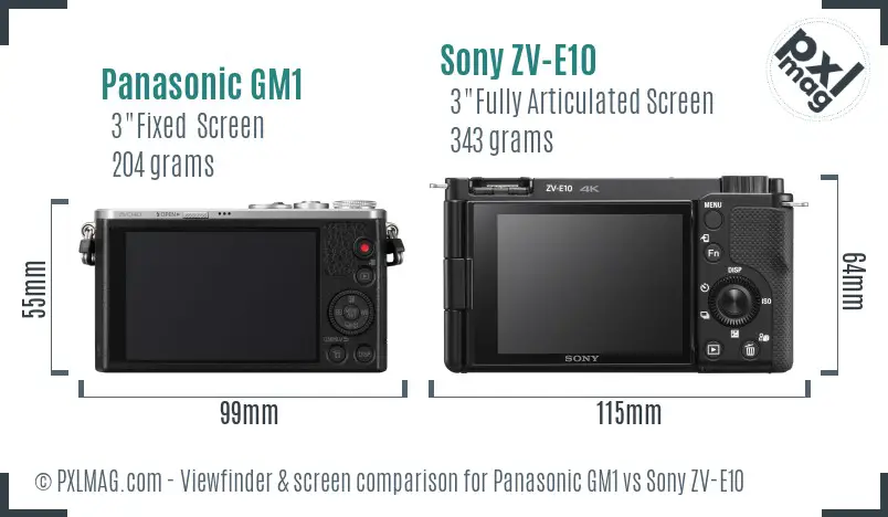 Panasonic GM1 vs Sony ZV-E10 Screen and Viewfinder comparison