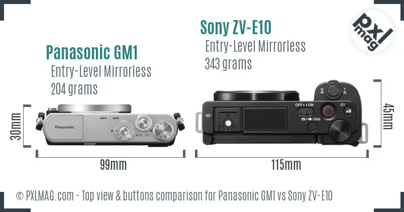 Panasonic GM1 vs Sony ZV-E10 top view buttons comparison