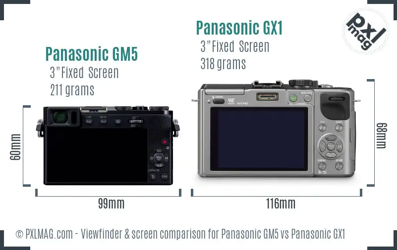 Panasonic GM5 vs Panasonic GX1 Screen and Viewfinder comparison