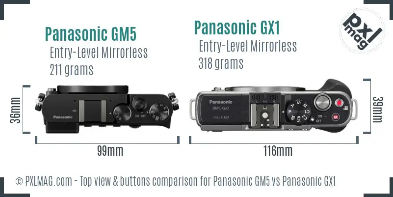 Panasonic GM5 vs Panasonic GX1 top view buttons comparison