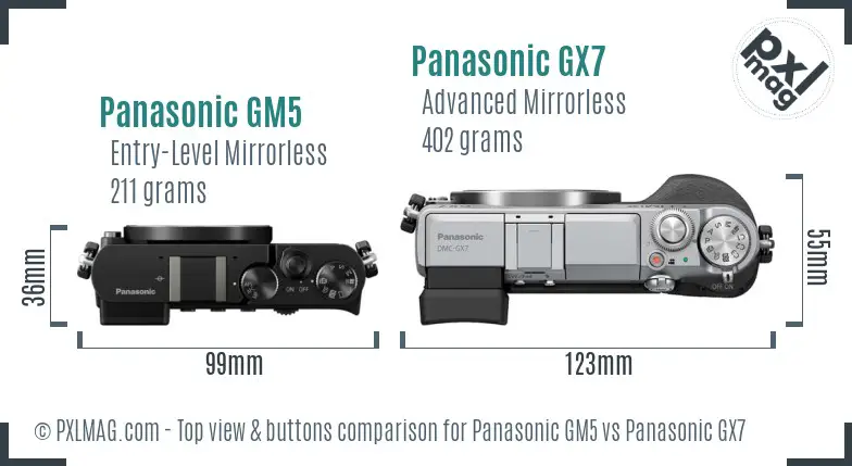Panasonic GM5 vs Panasonic GX7 top view buttons comparison