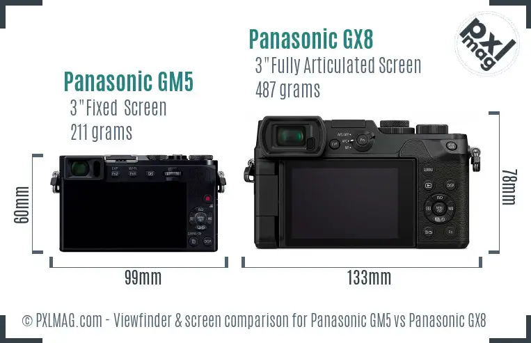 Panasonic GM5 vs Panasonic GX8 Screen and Viewfinder comparison